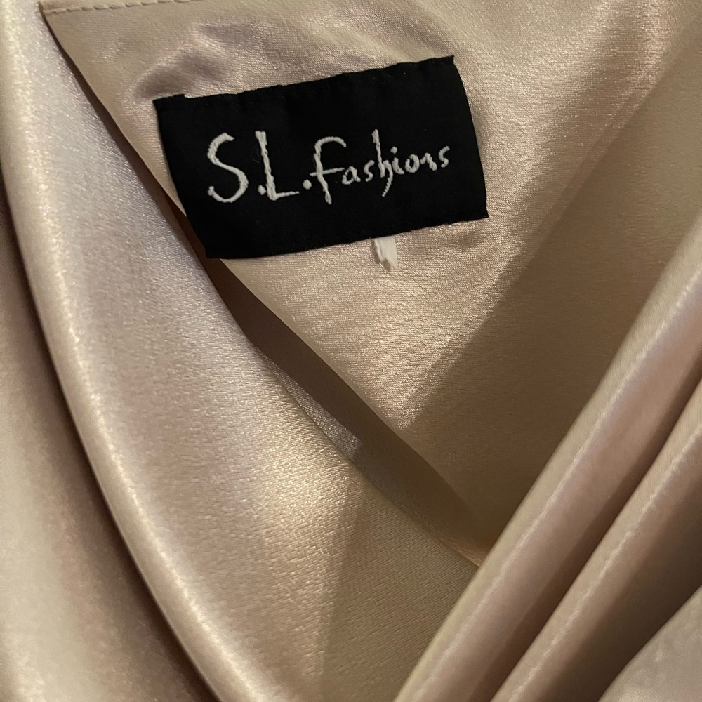S.L. Fashions Lustrous Cream Satin Gown